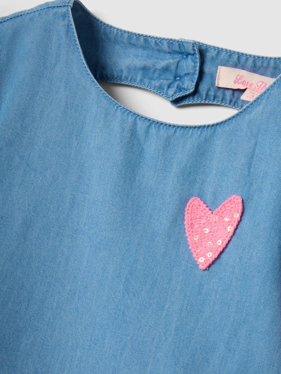 Abito in puro cotone denim azzurro da bambina regular fit con volant_2