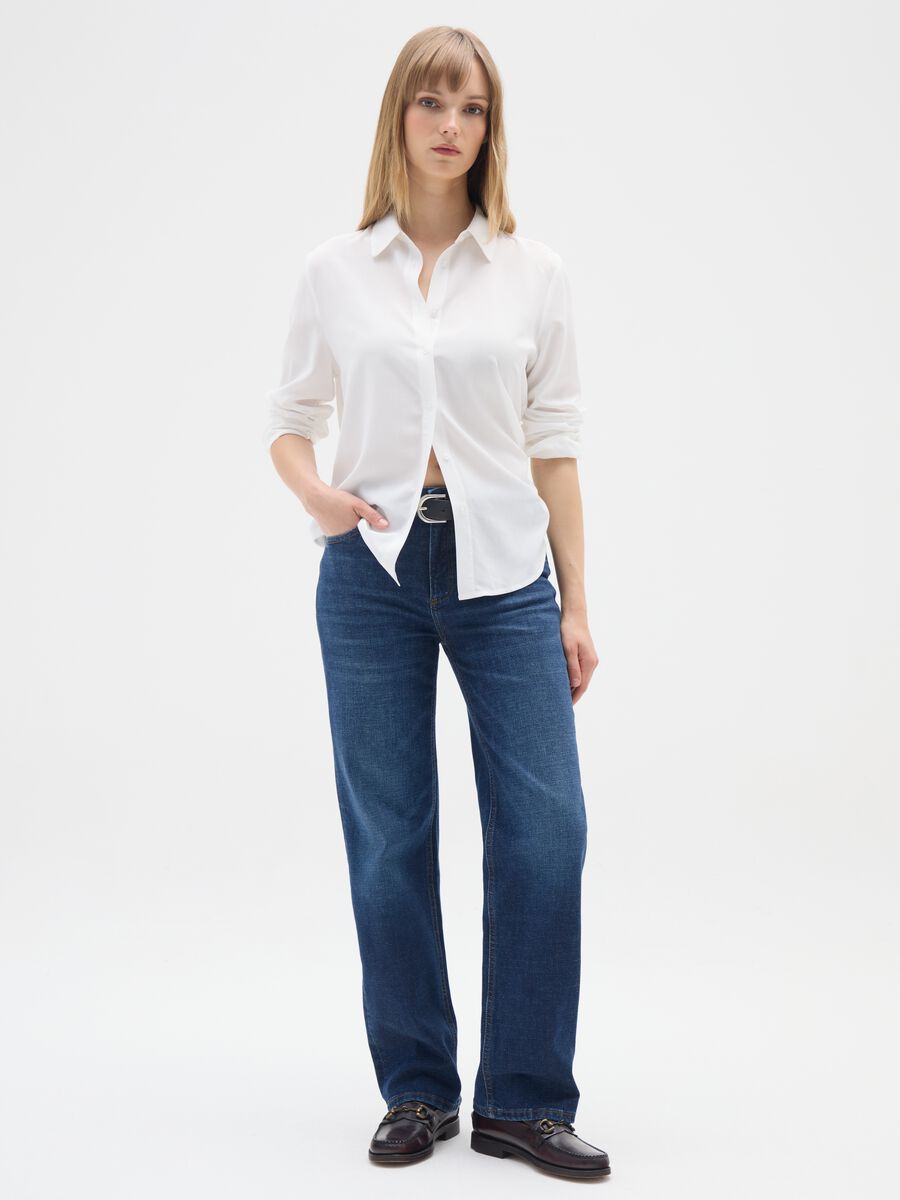Stretchy Blue Denim Jeans with High Waist_0