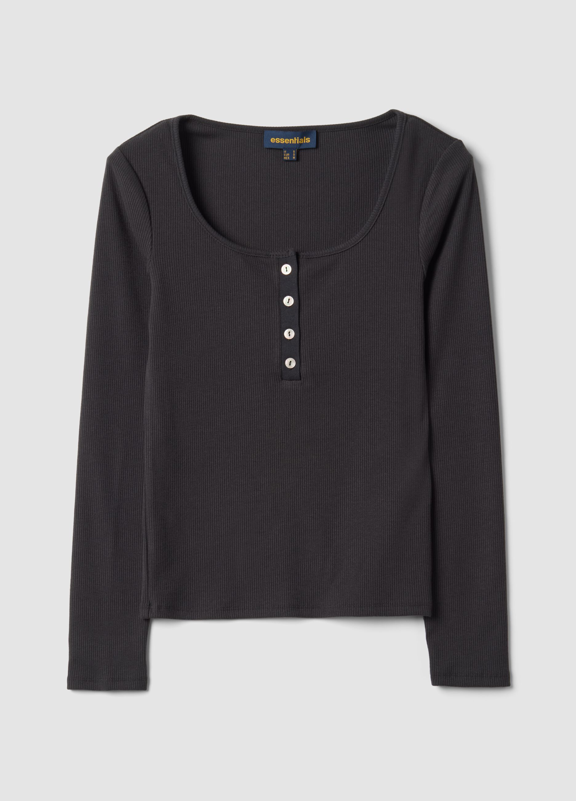 Black stretch viscose crew-neck T-shirt