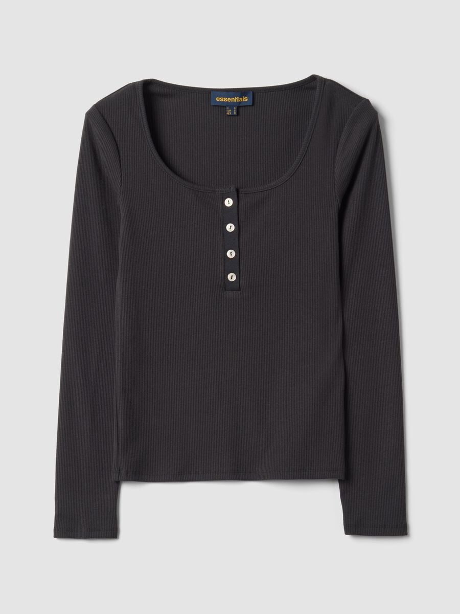 Black stretch viscose crew-neck T-shirt_0