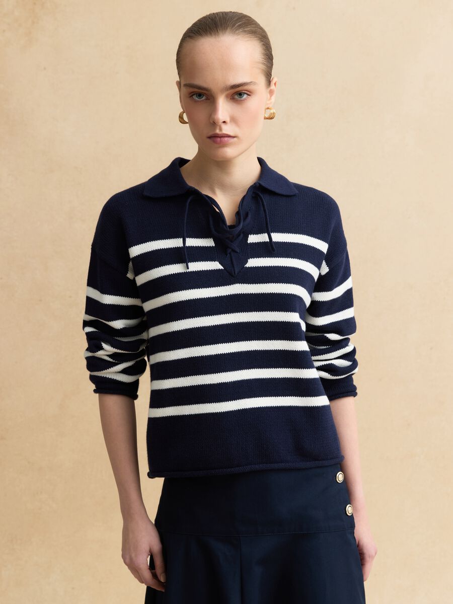 Multi-coloured striped pure cotton sweater, regular fit, deep V_3