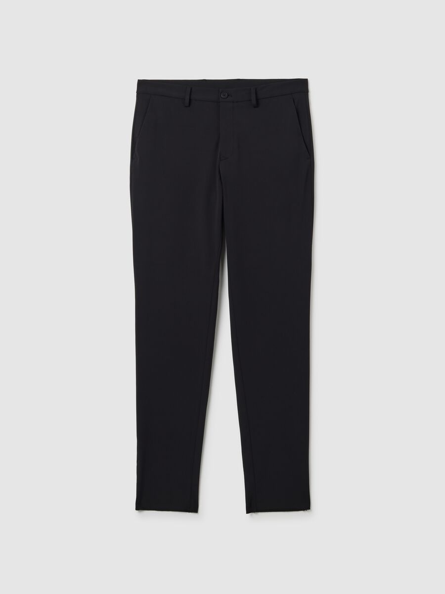 Slim fit black stretch fabric trousers_0