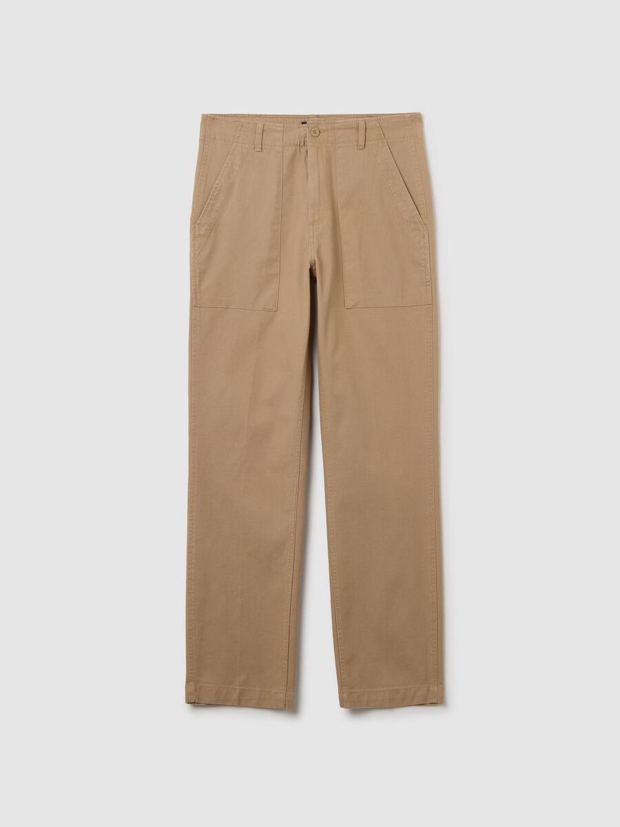 Beige baggy stretchy cotton blend trousers_4