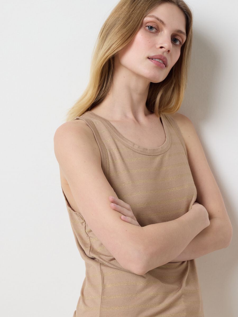 Women's beige viscose blend tank top, regular fit_1