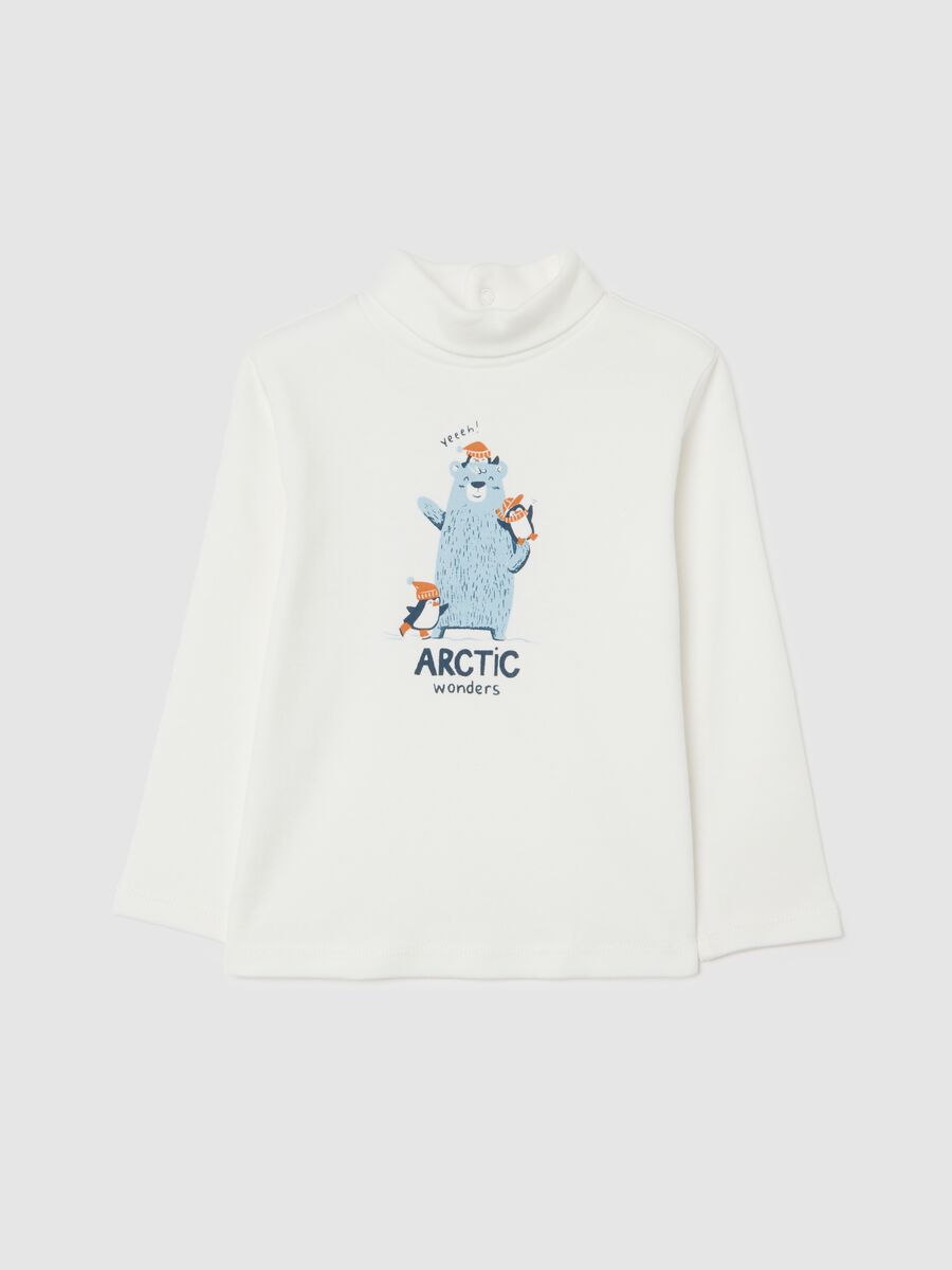 Maglia bianca da bimbo a collo alto in puro cotone regular fit_0