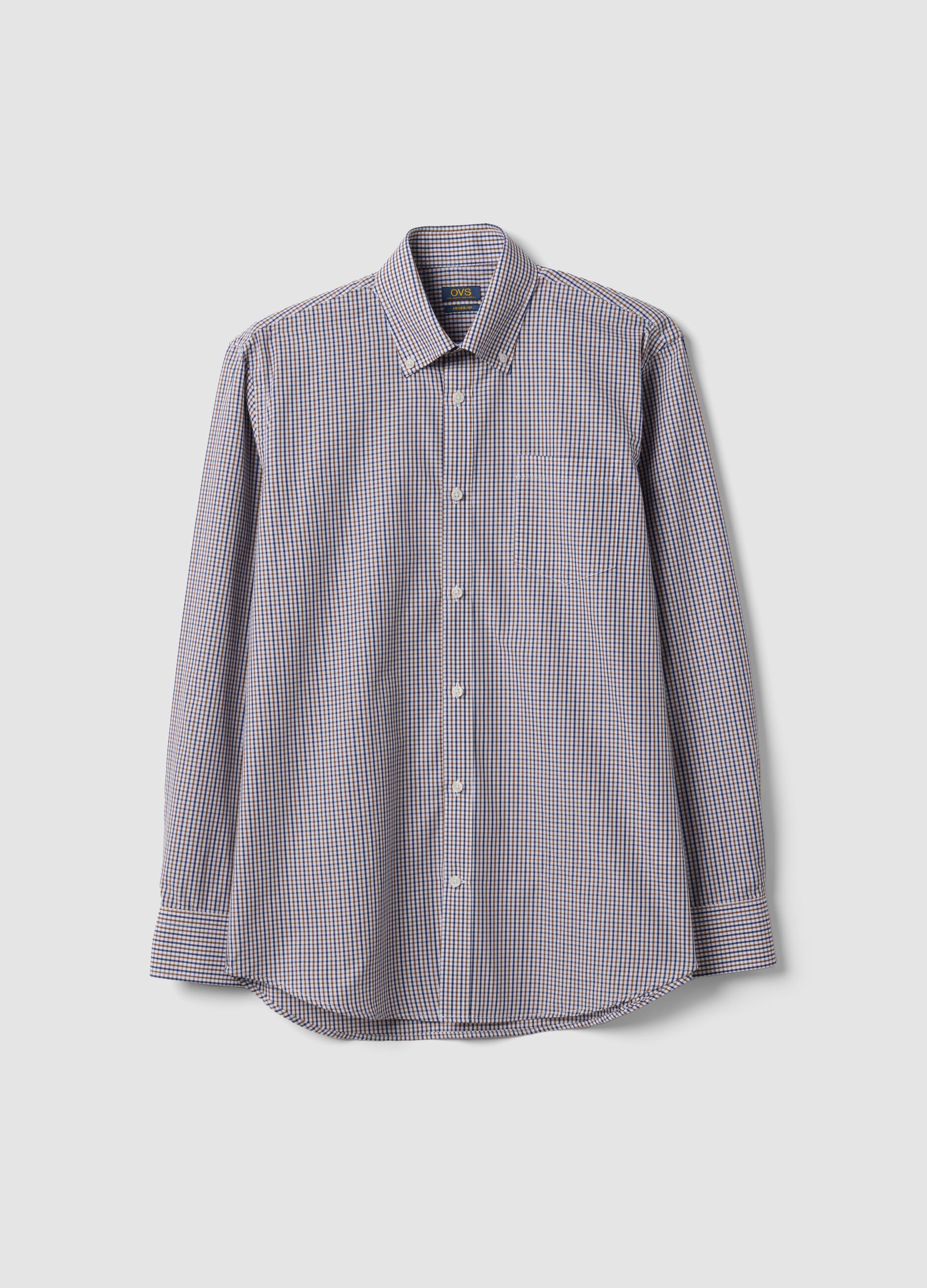 Easy-iron multicolour cotton-blend checked button-down shirt, regular fit