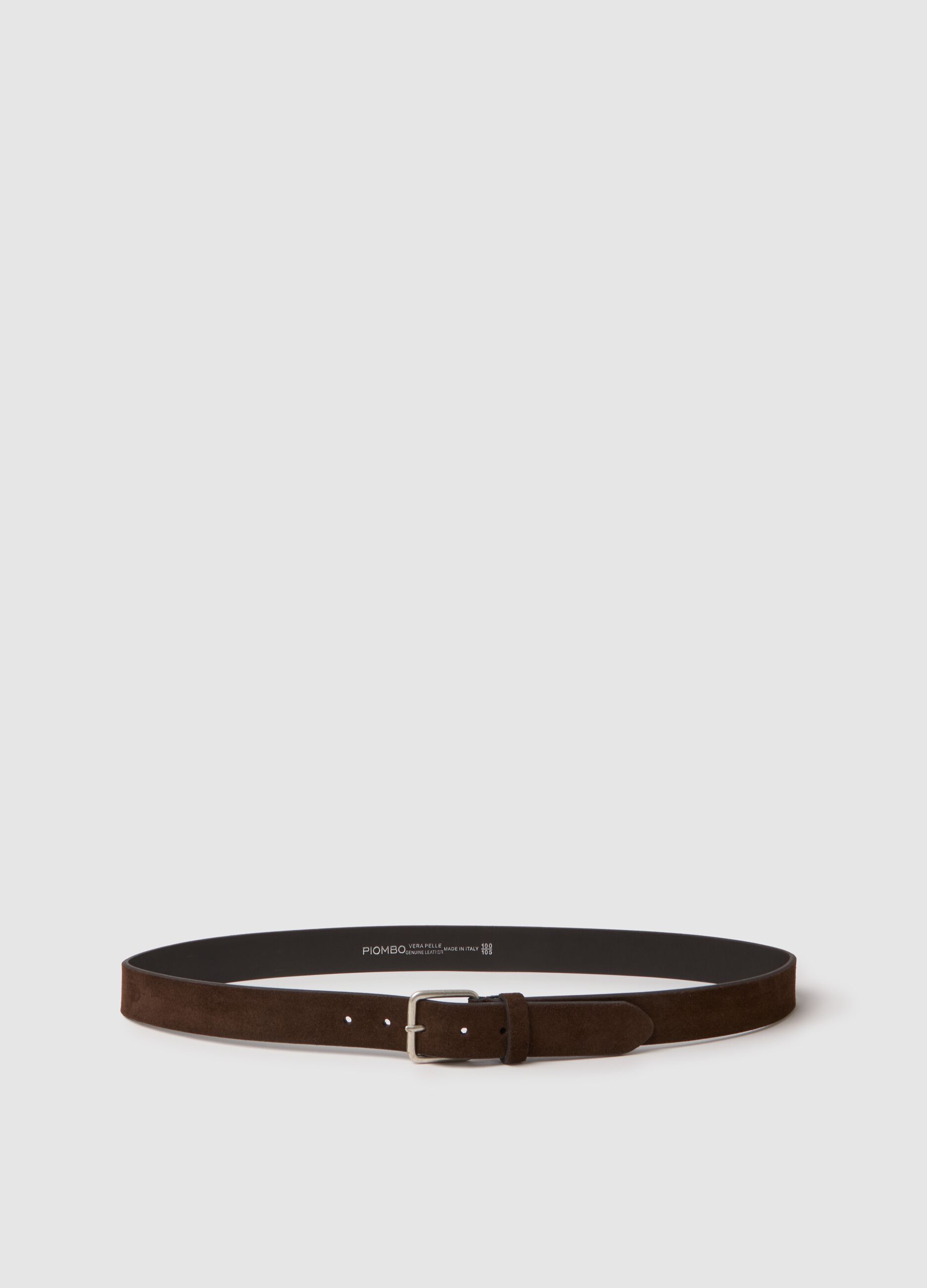Brown genuine leather belt with metal buckle