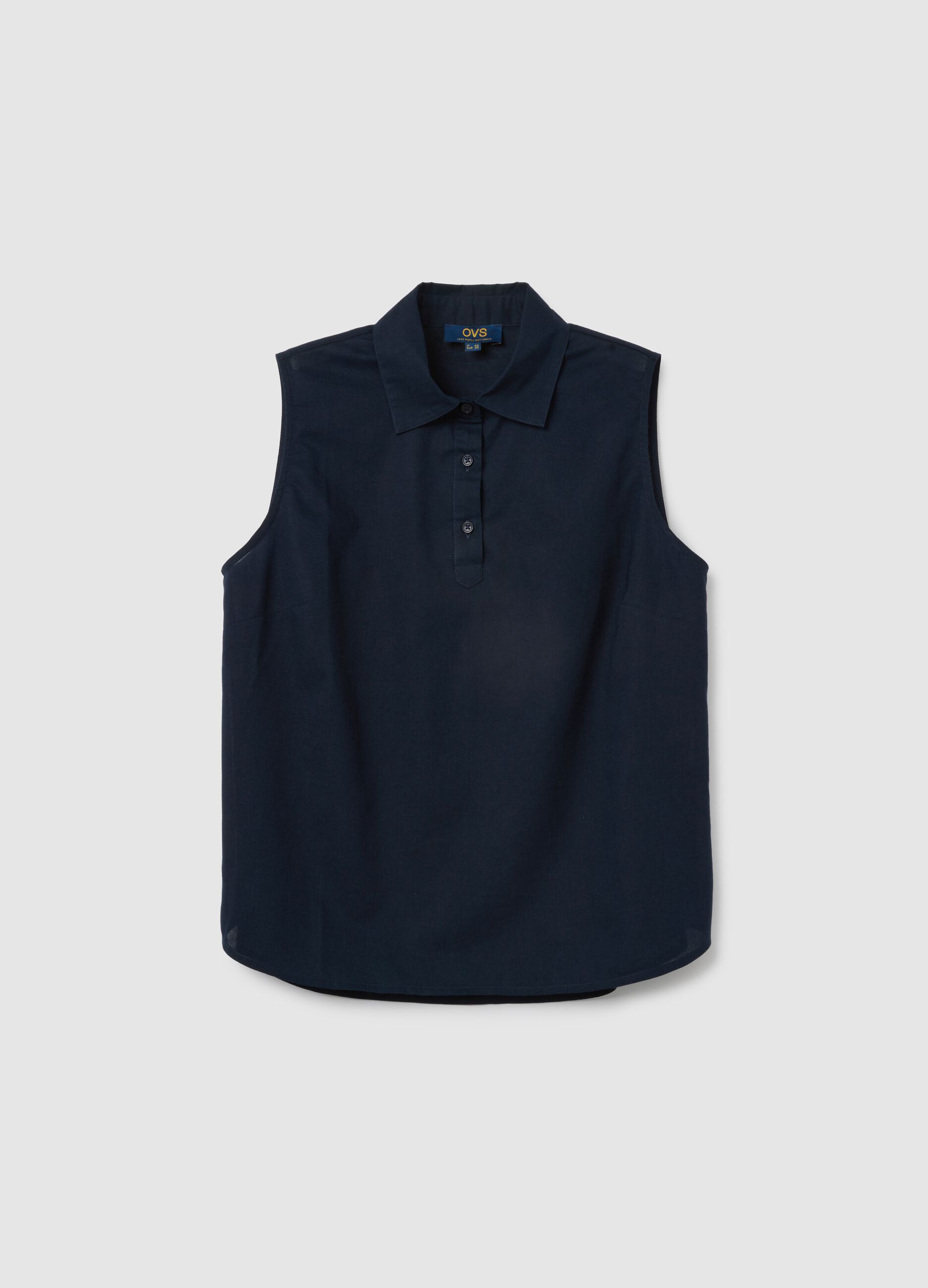 Camicia smanicata da donna in puro cotone blu regular fit