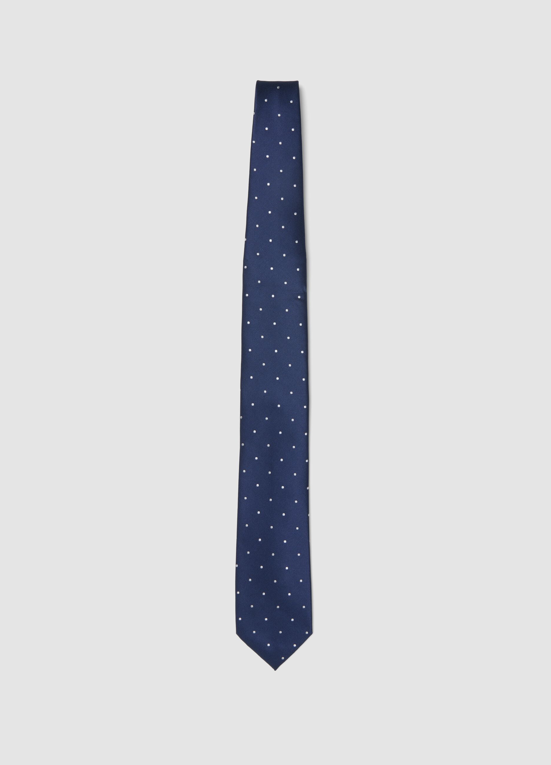 Blue tie, 7.5 cm blade, with small polka-dot pattern