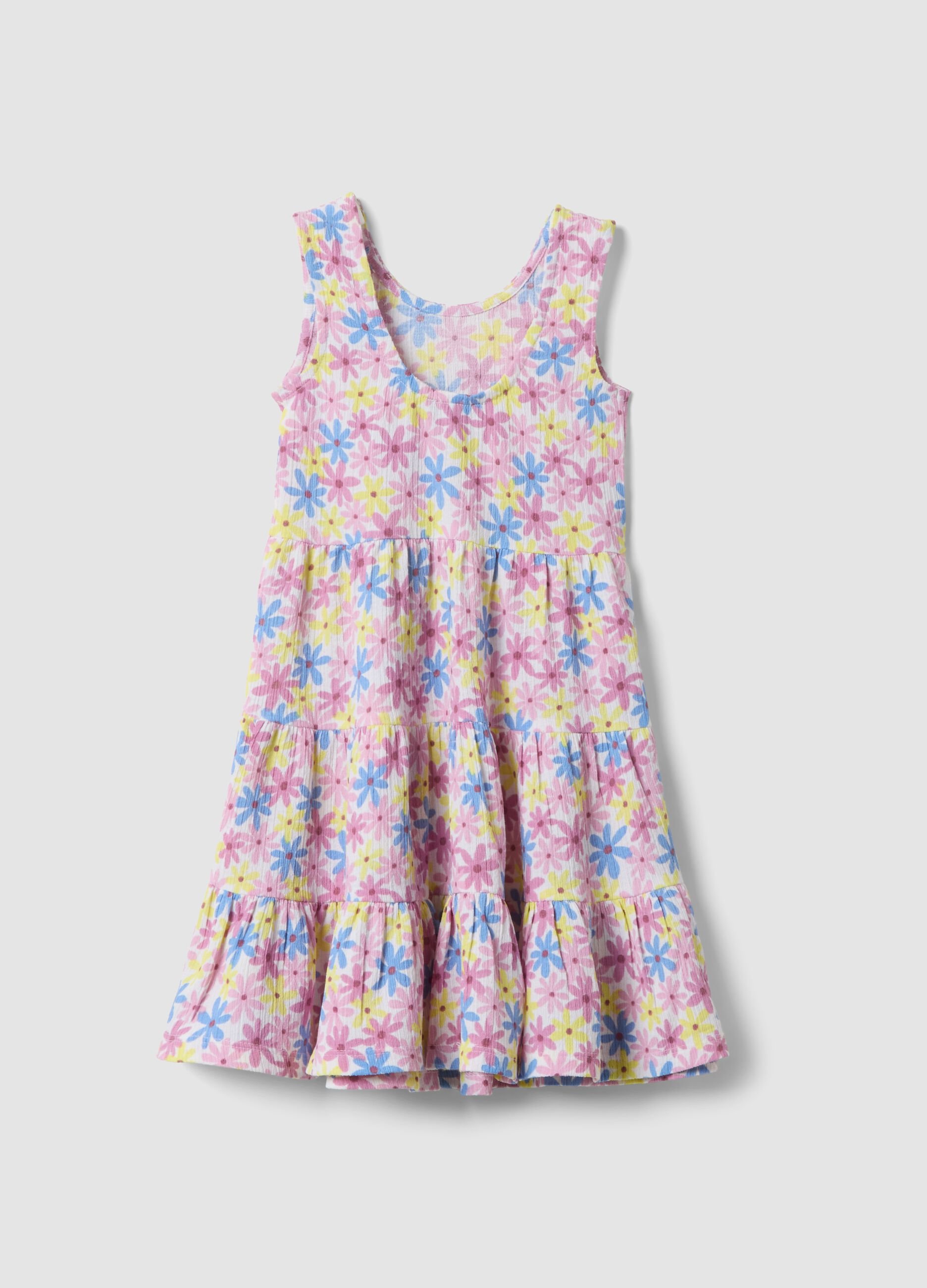 Multicoloured floral midi dress in stretch fabric