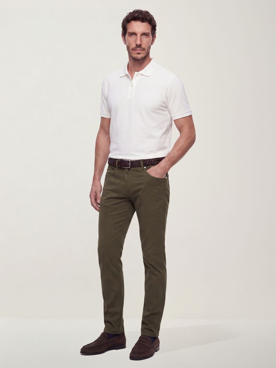 Pantaloni verdi in twill di cotone elasticizzato slim fit_0