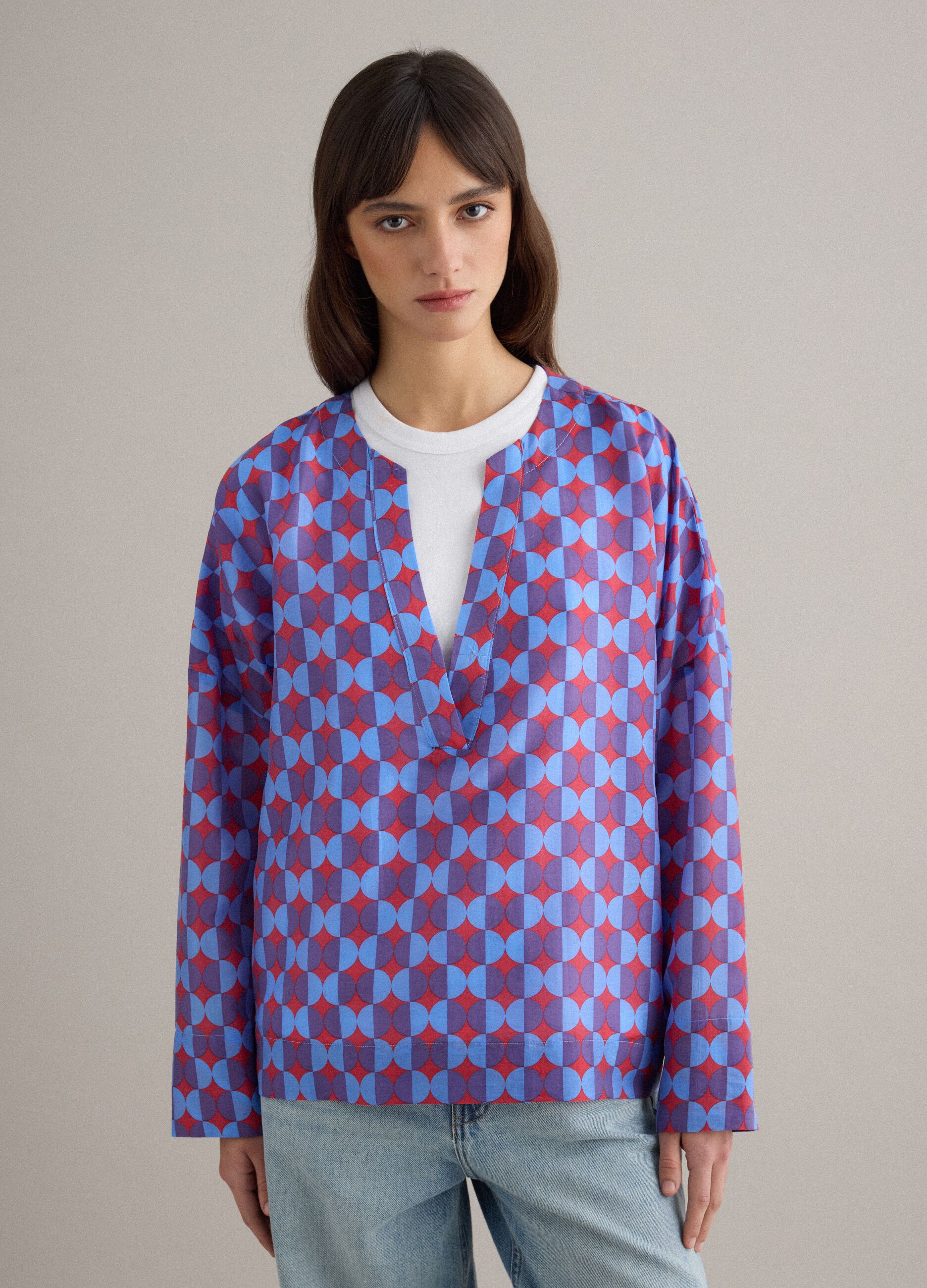 Multicolour Lyocell blend shirt, regular fit, deep V