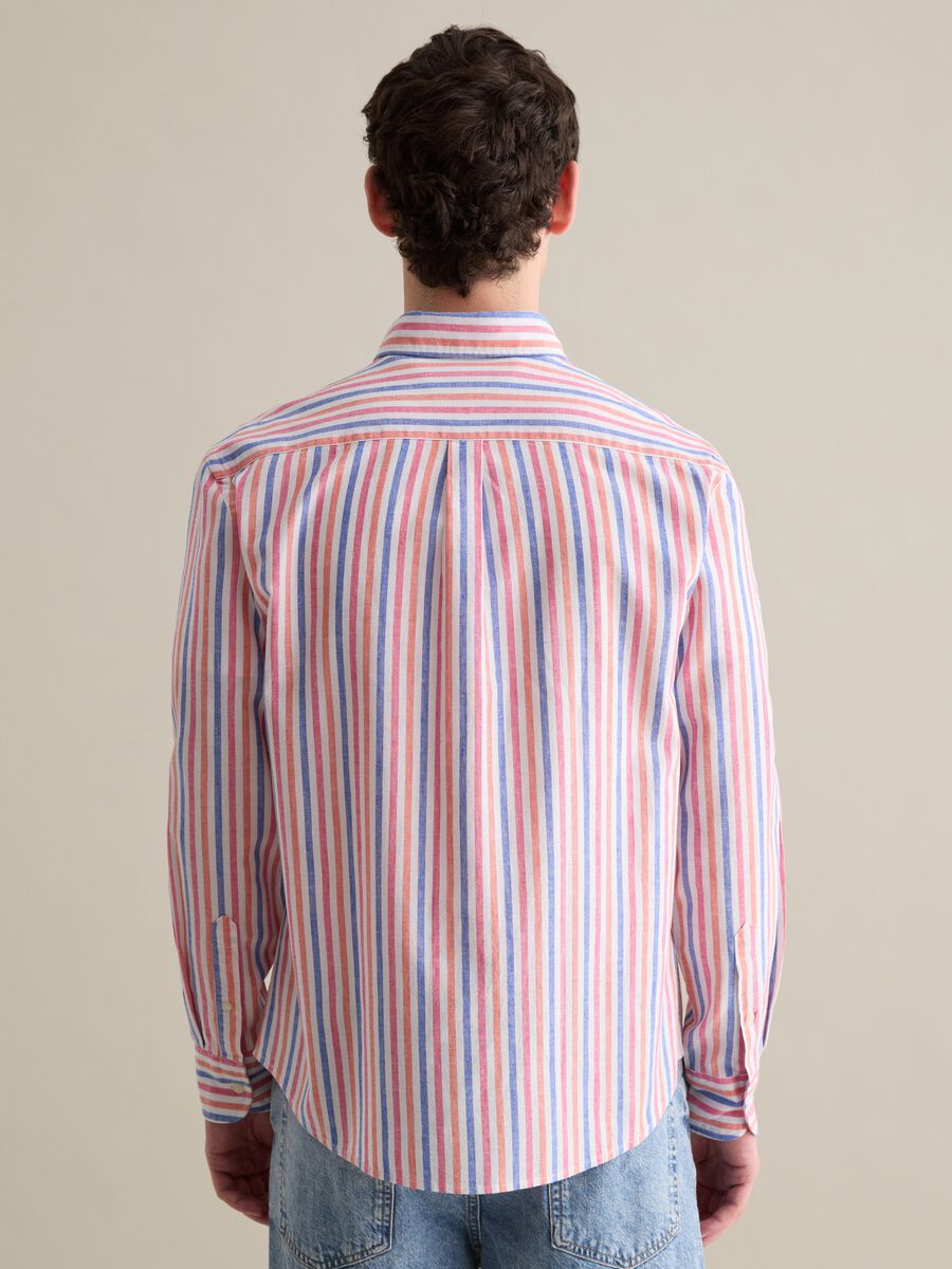 Multicoloured striped shirt in linen and cotton_3