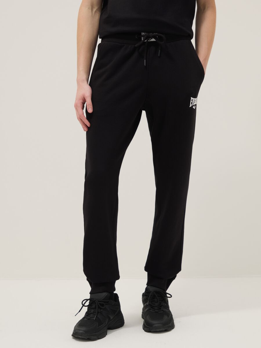 Black Cotton Blend Regular Fit Jogger Pants with Everlast Logo_1