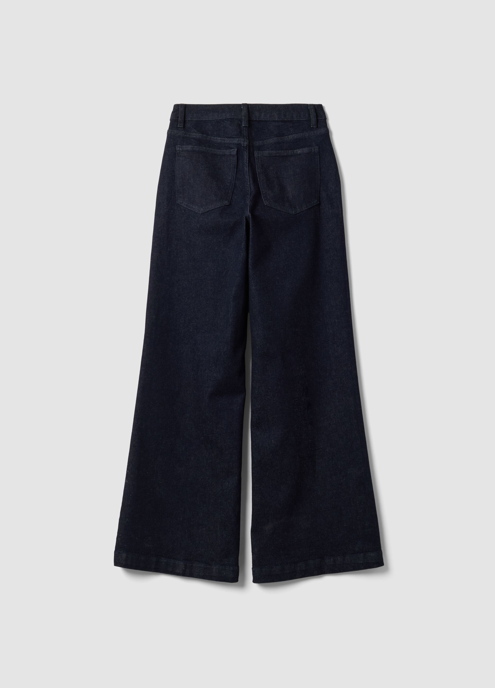 Dark blue high-waisted wide-leg stretch cotton jeans