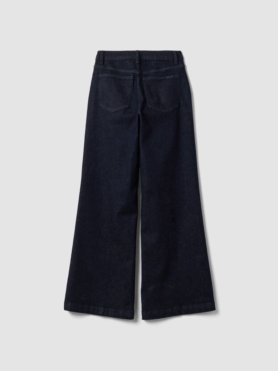 Dark blue high-waisted wide-leg stretch cotton jeans_5