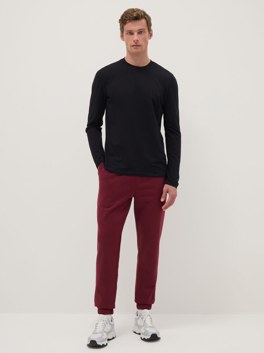 Black long sleeve stretch cotton regular fit T-shirt_1