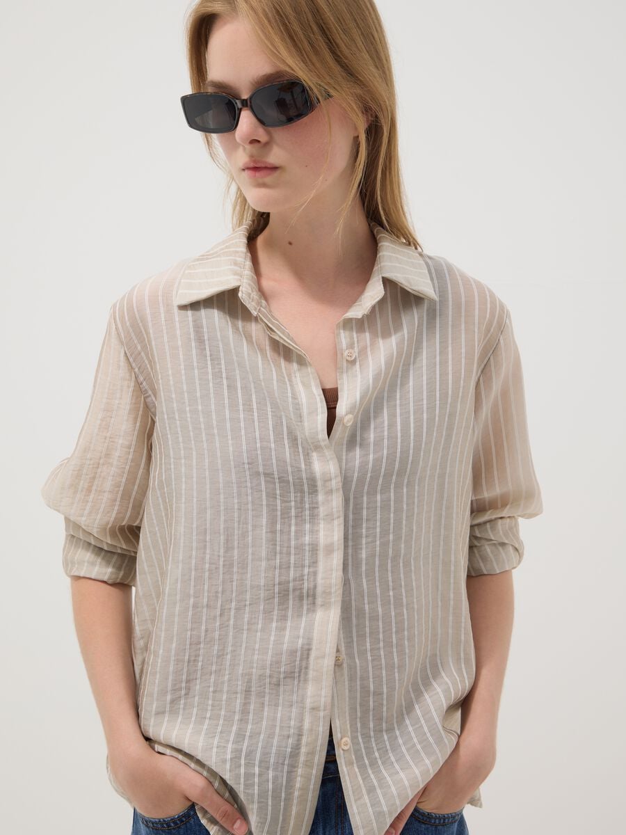 Beige striped lyocell-blend shirt_0