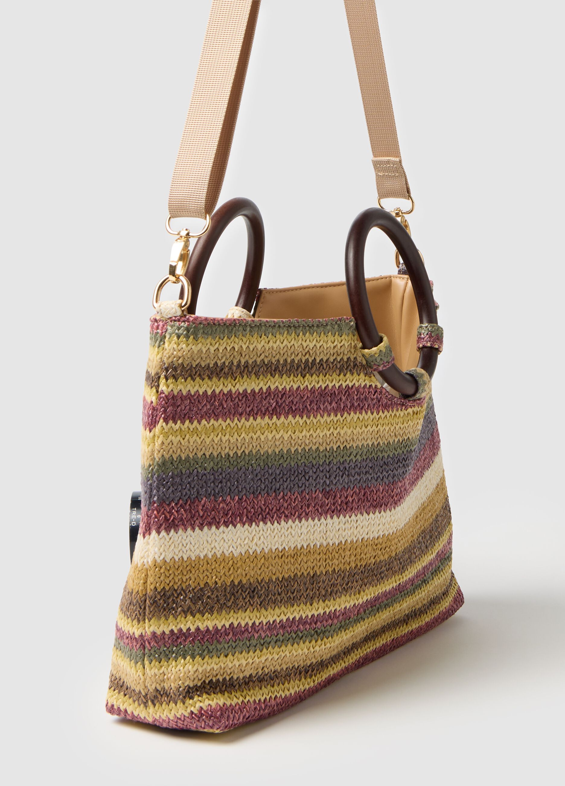 Women's multicolour handbag with circular handle