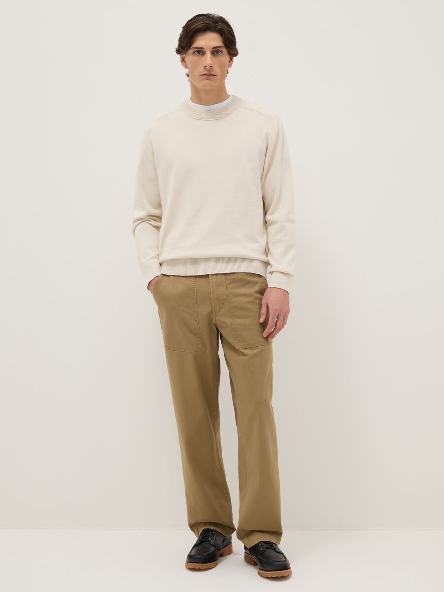 Regular Fit Beige Crew Neck Sweater in Pure Cotton_1