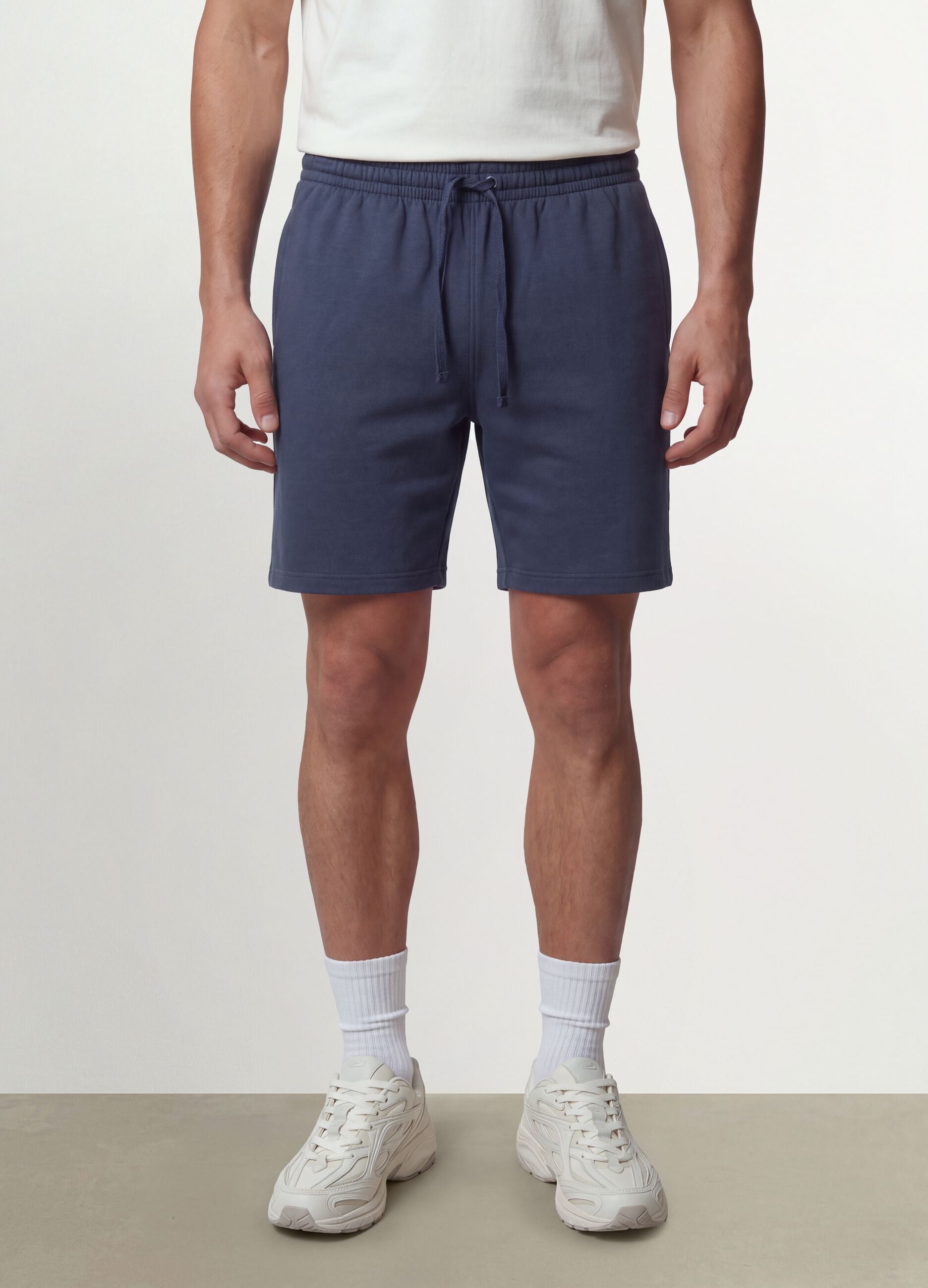 Grey cotton-blend shorts with elasticated waist, regular fit