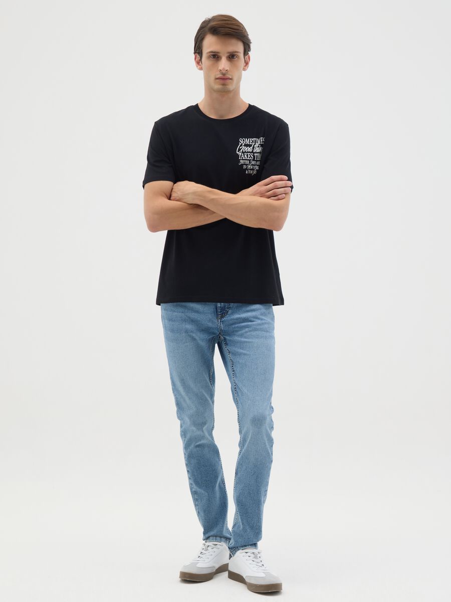 Regular fit black pure cotton T-shirt with motivational messages_1