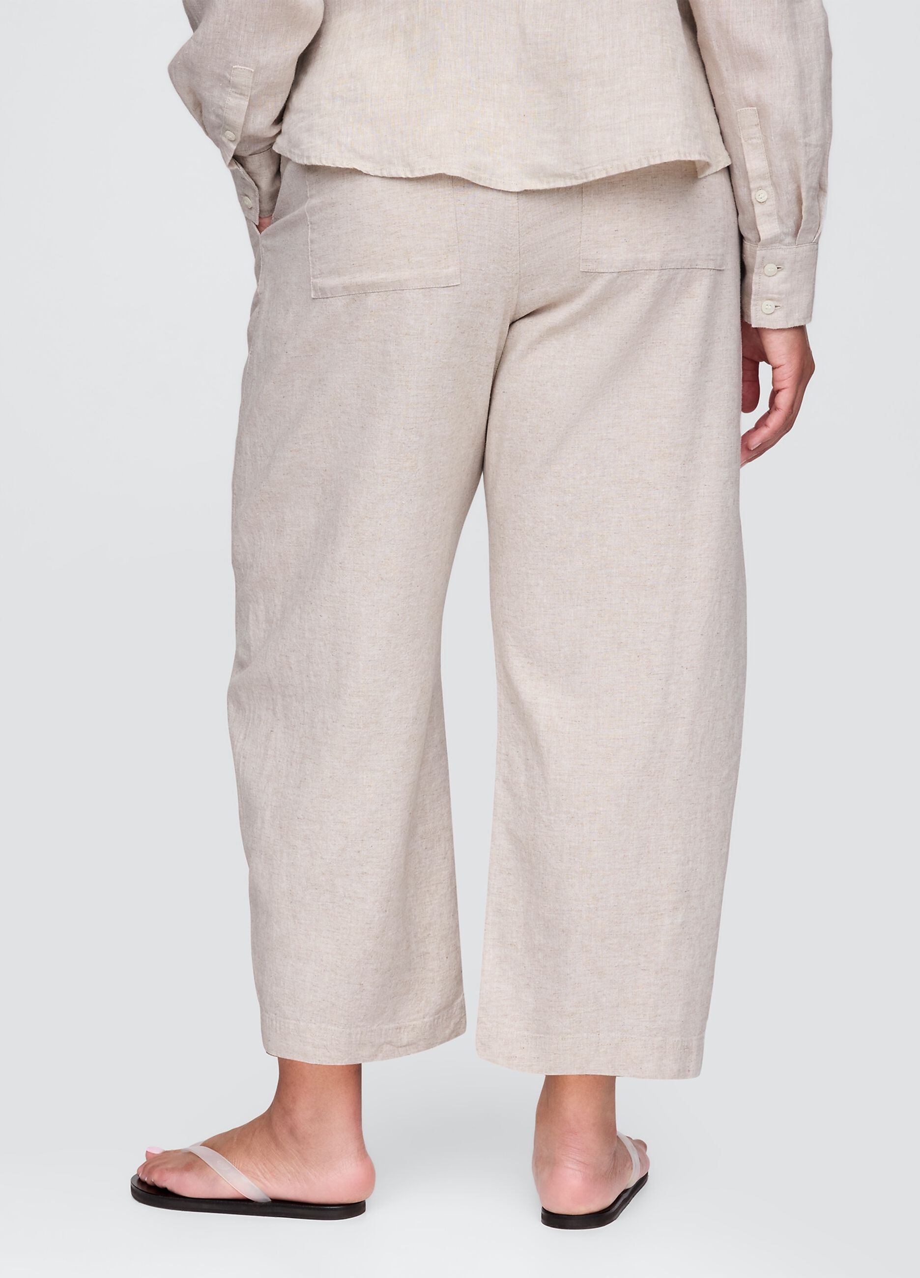 Beige wide trousers in linen and viscose