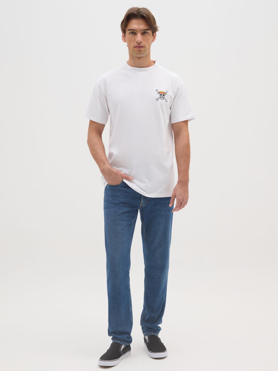 T-shirt in puro cotone bianca con logo One Piece_1