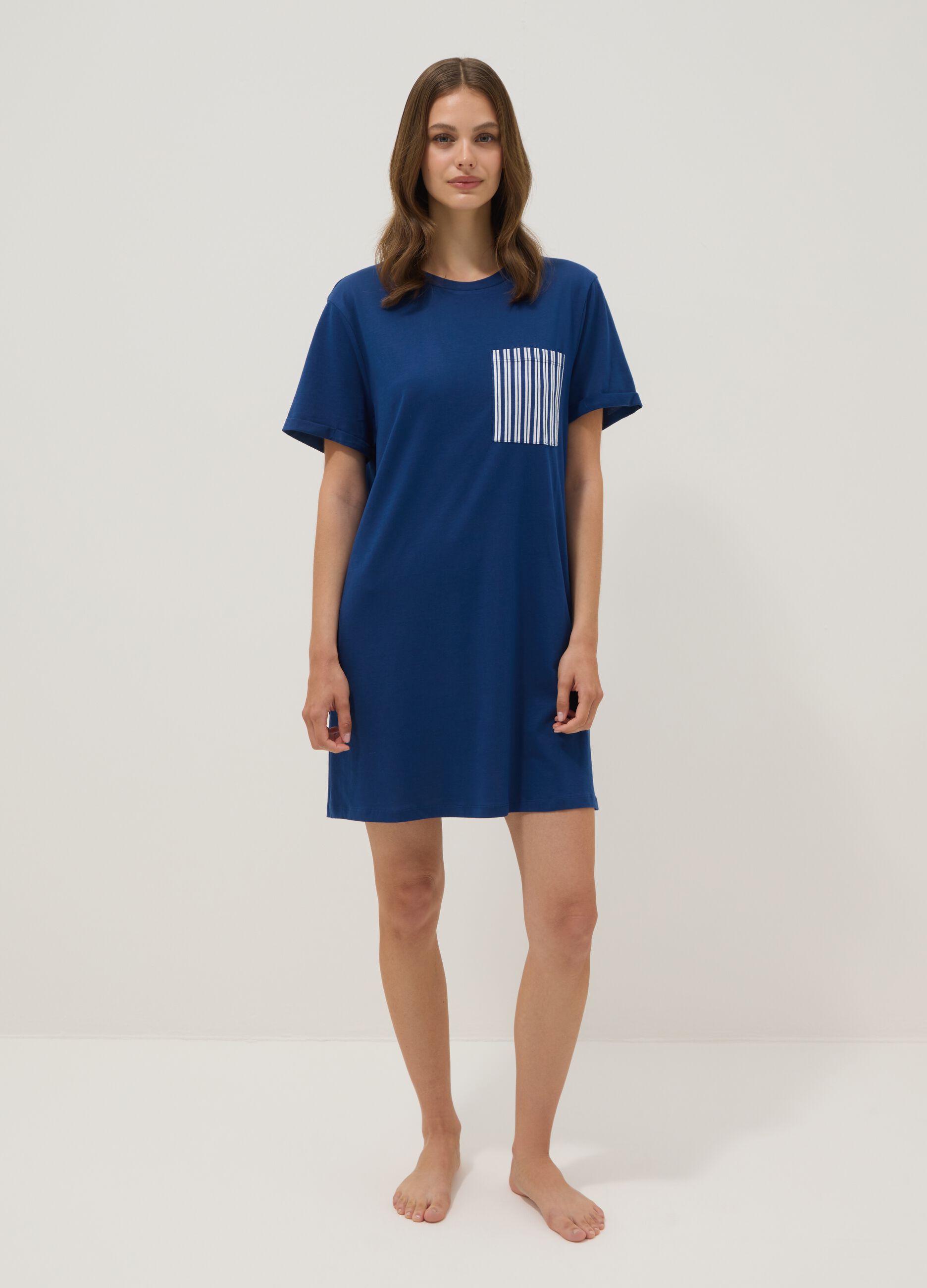 Blue pure organic cotton nightshirt with chest pocket