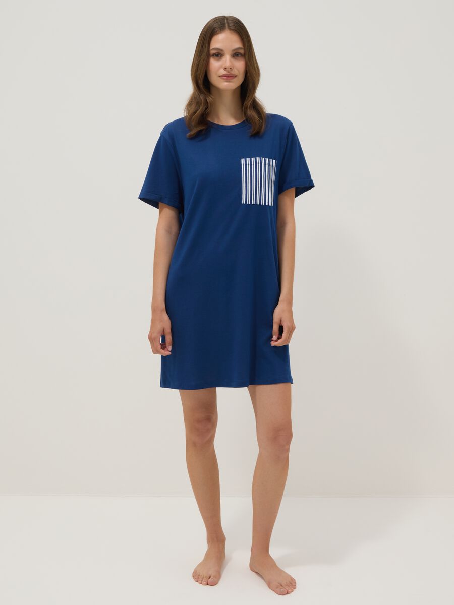 Blue pure organic cotton nightshirt with chest pocket_1