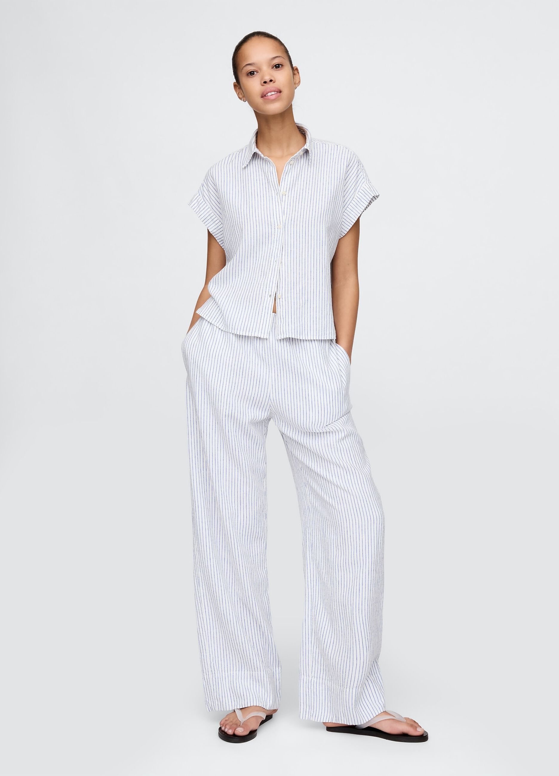 Striped linen and viscose palazzo trousers by Gap