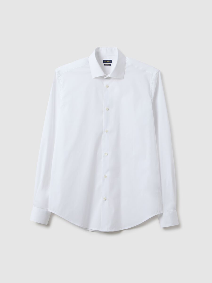 White slim fit stretch cotton shirt_4