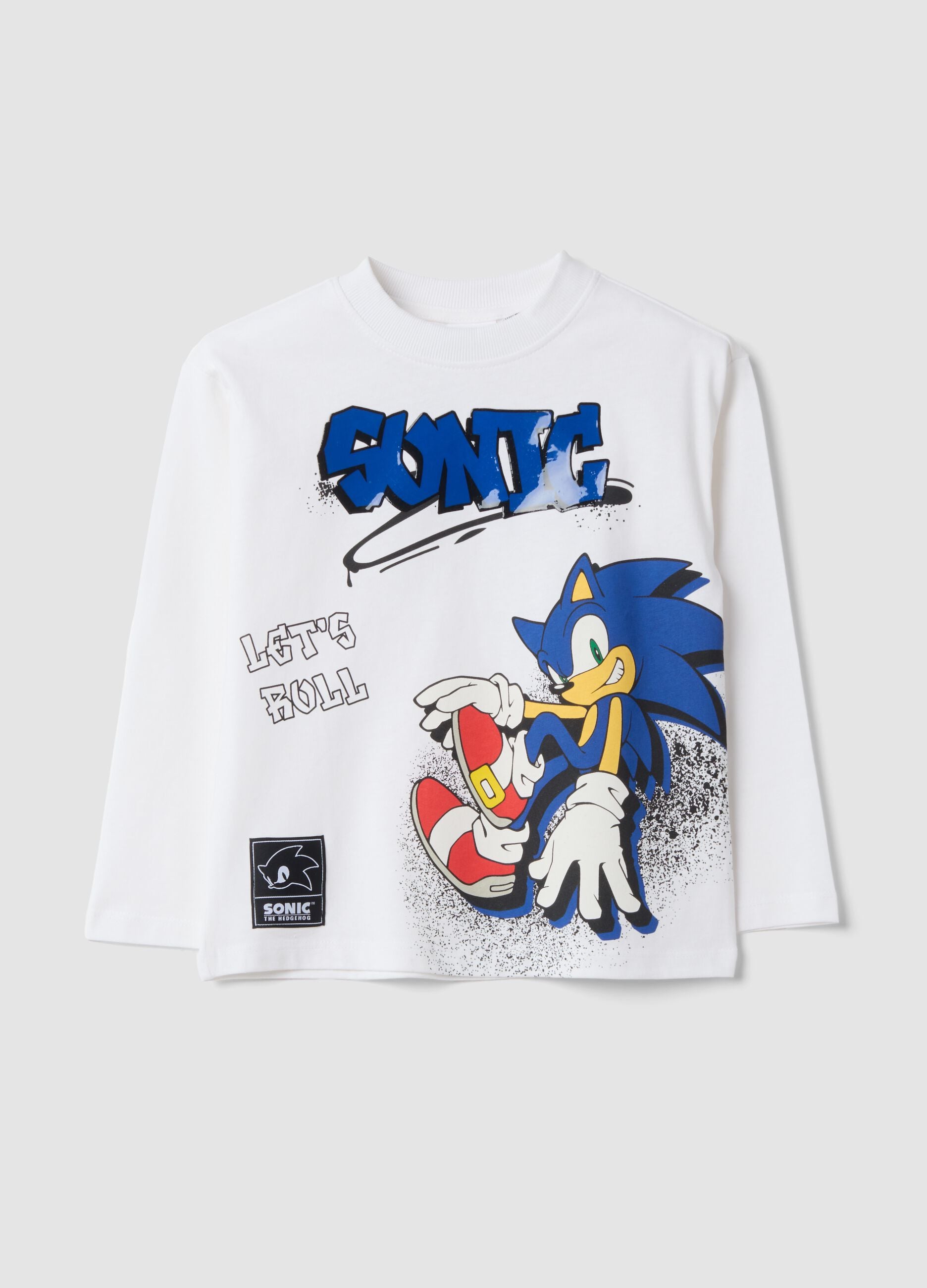 White pure cotton Sonic print oversized fit T-shirt