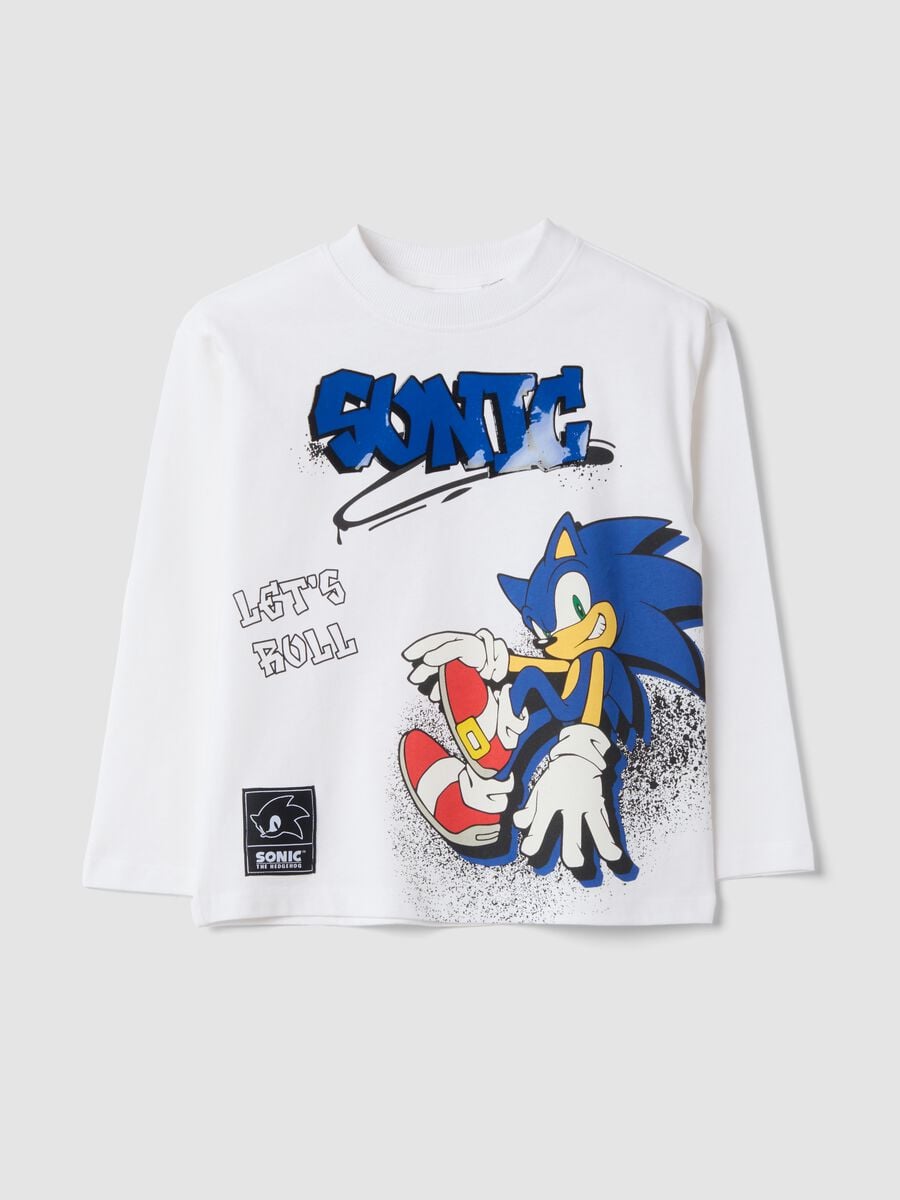 T-shirt bianca in puro cotone con stampa Sonic over fit_0