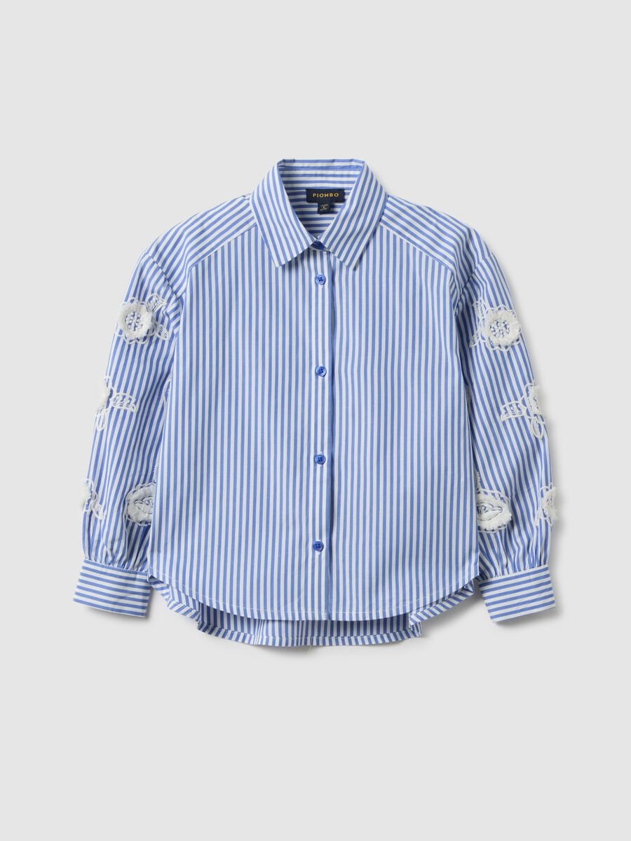 Camicia in puro cotone a righe multicolor da bambina con applicazioni_3