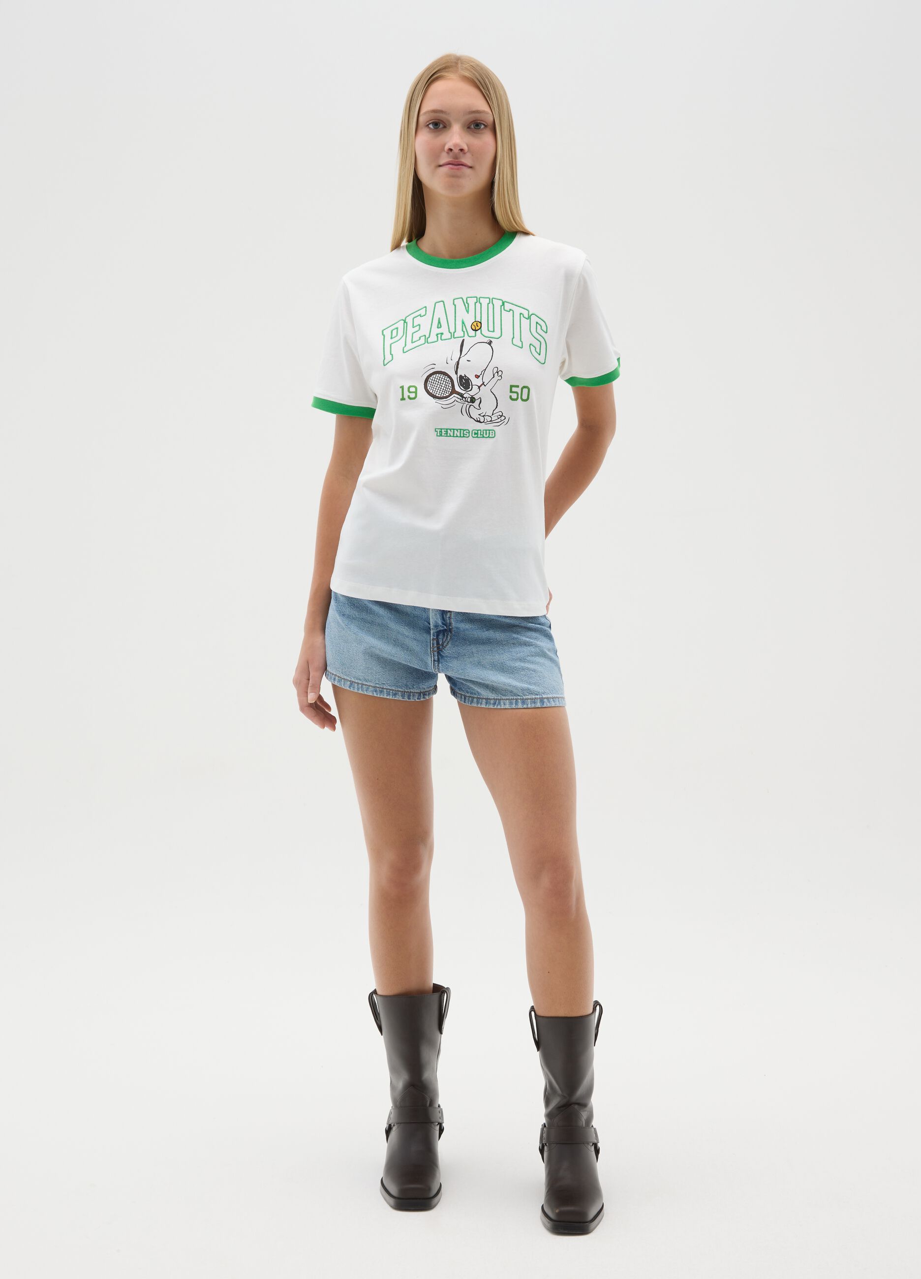 T-shirt da donna in puro cotone multicolor regular fit con stampa Snoopy