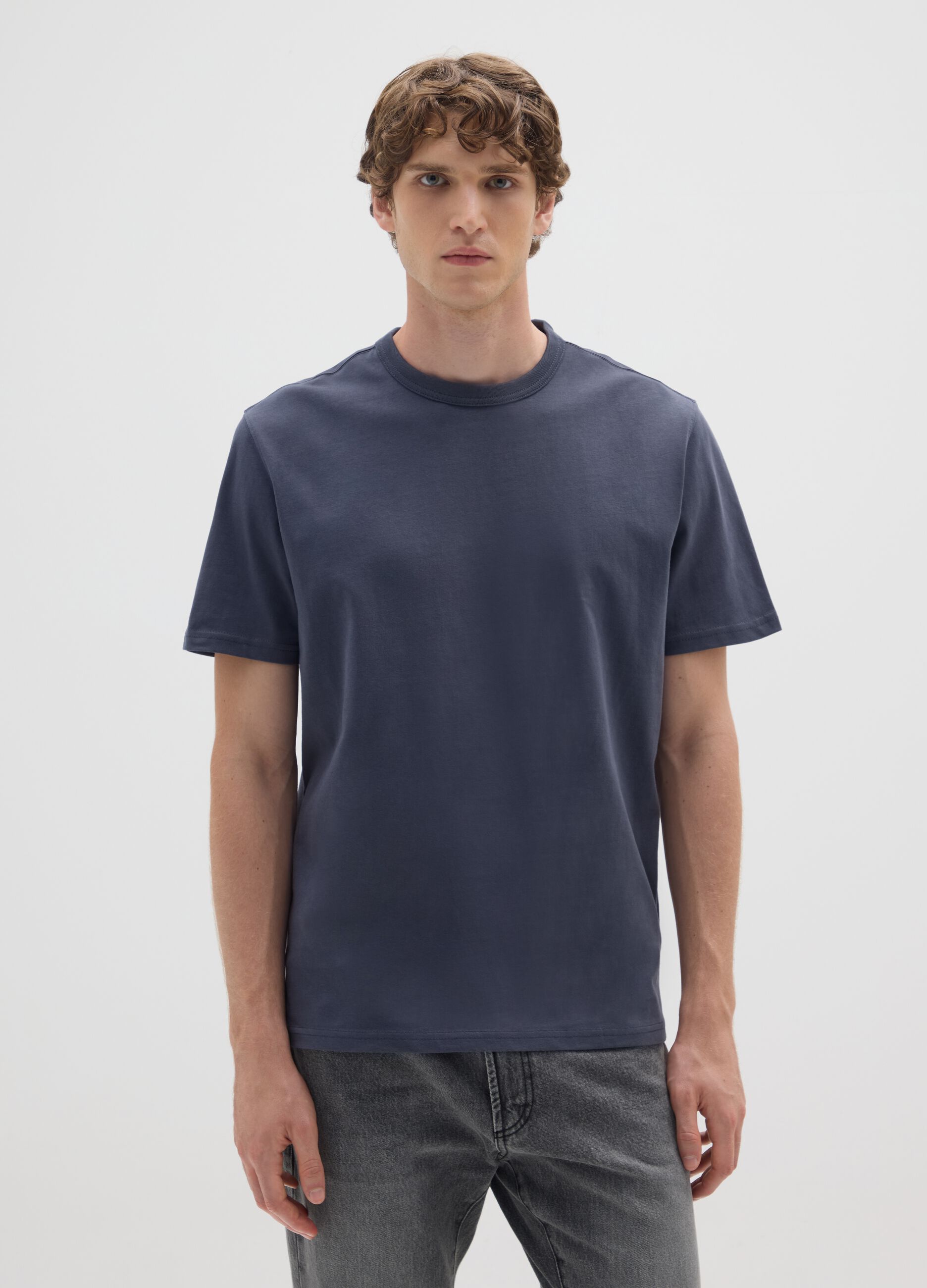 Blue pure cotton T-shirt with regular fit