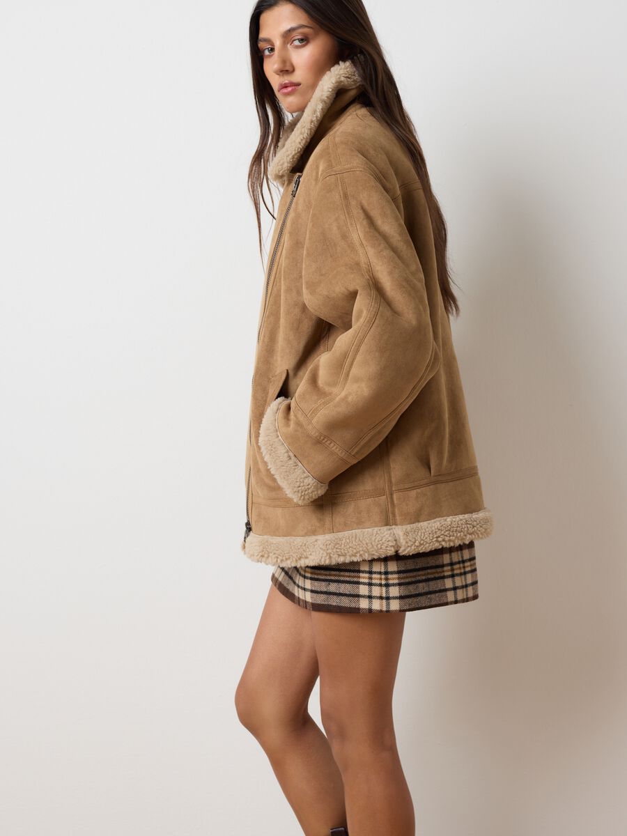 Brown jacket in synthetic shearling fabric_1