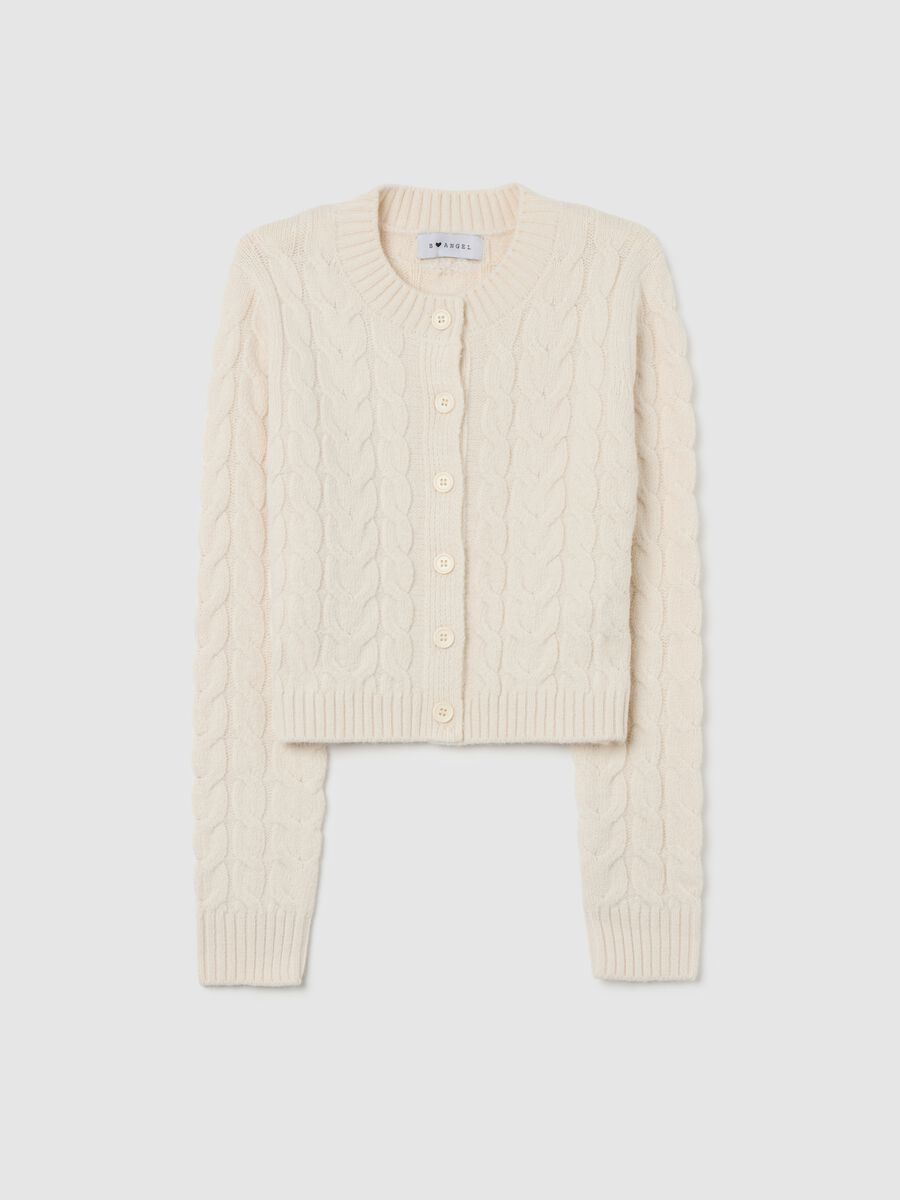 Cardigan bianco regular fit con lavorazione a maglia e bottoni_0