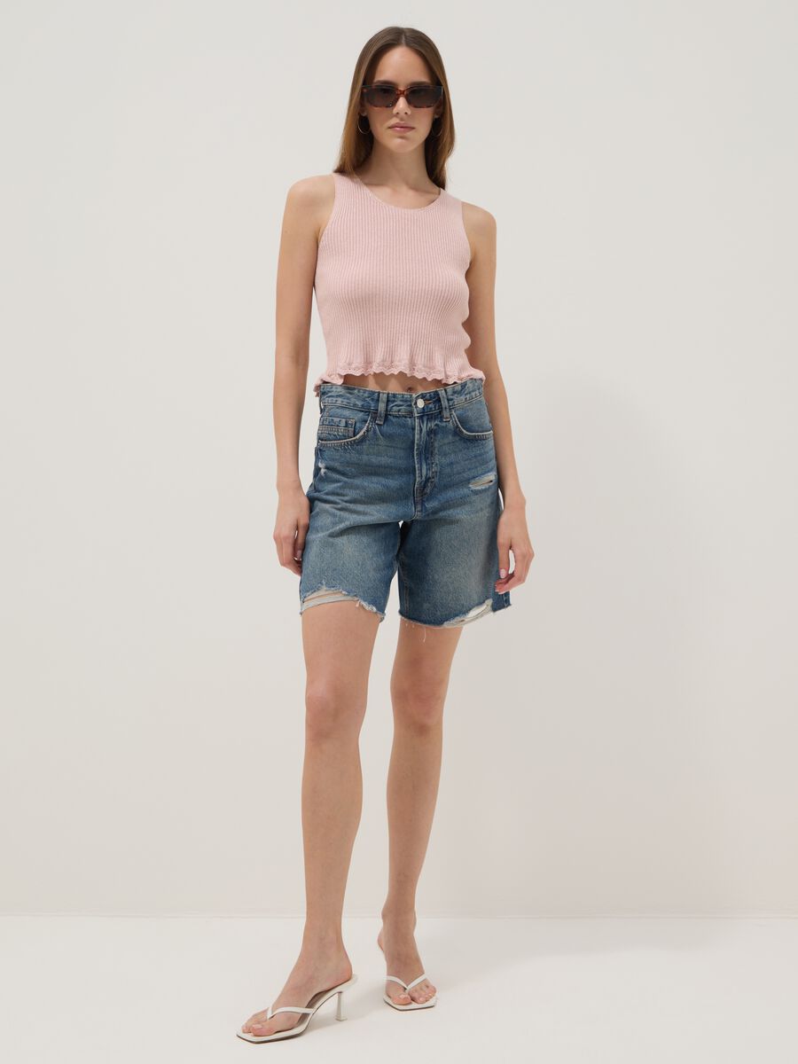 Pink fitted viscose-blend top_1