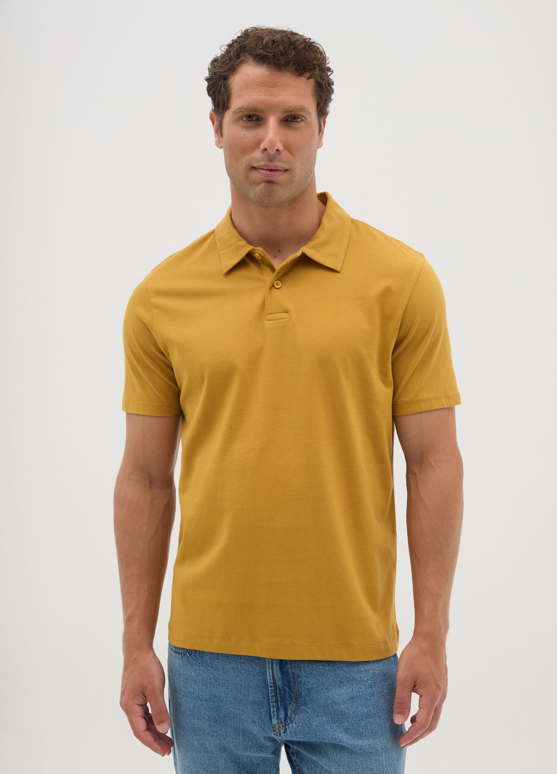Men's yellow pure cotton polo - regular fit