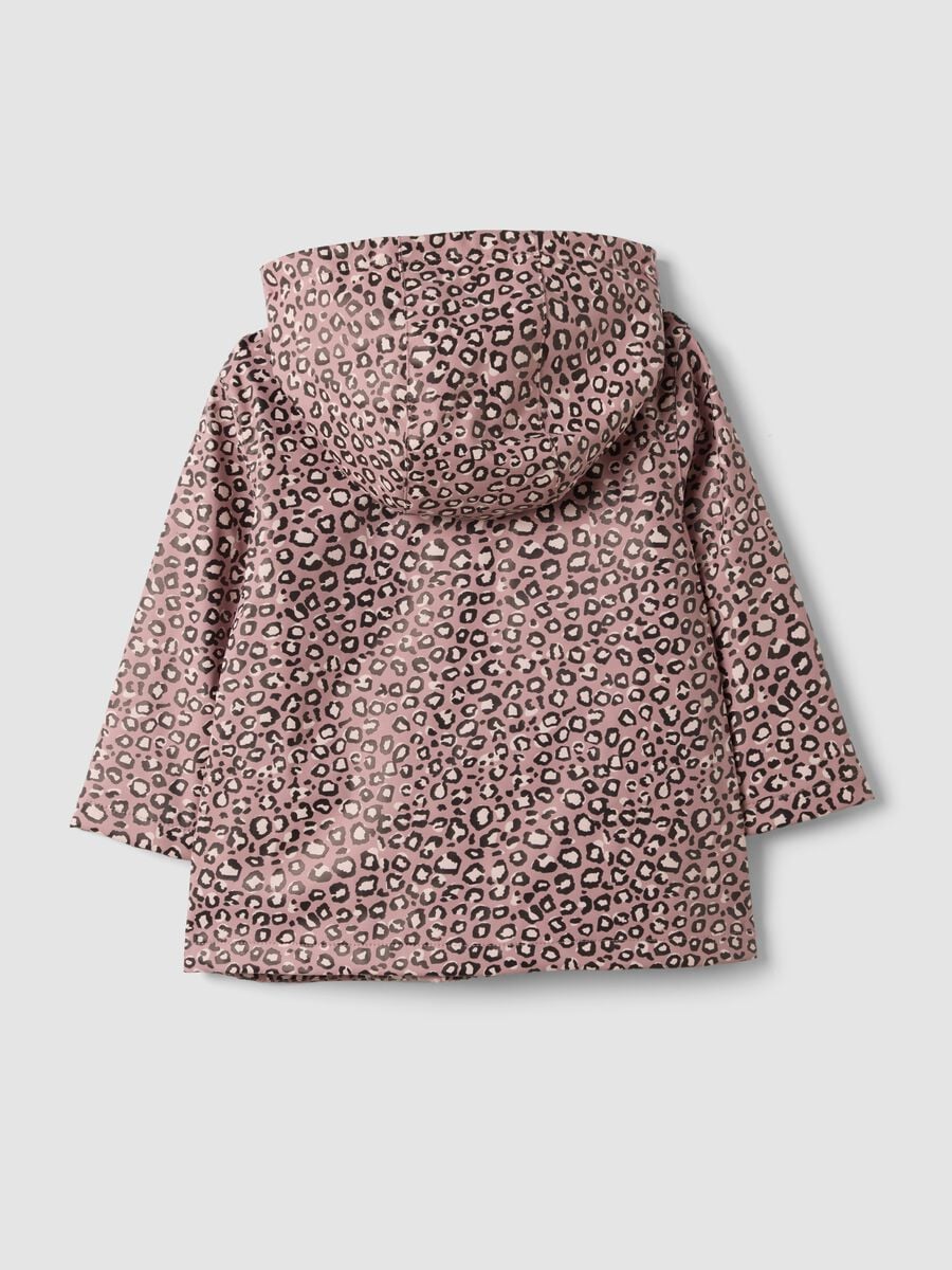 Giacca rosa imbottita con cappuccio e stampa animalier per bimba_1