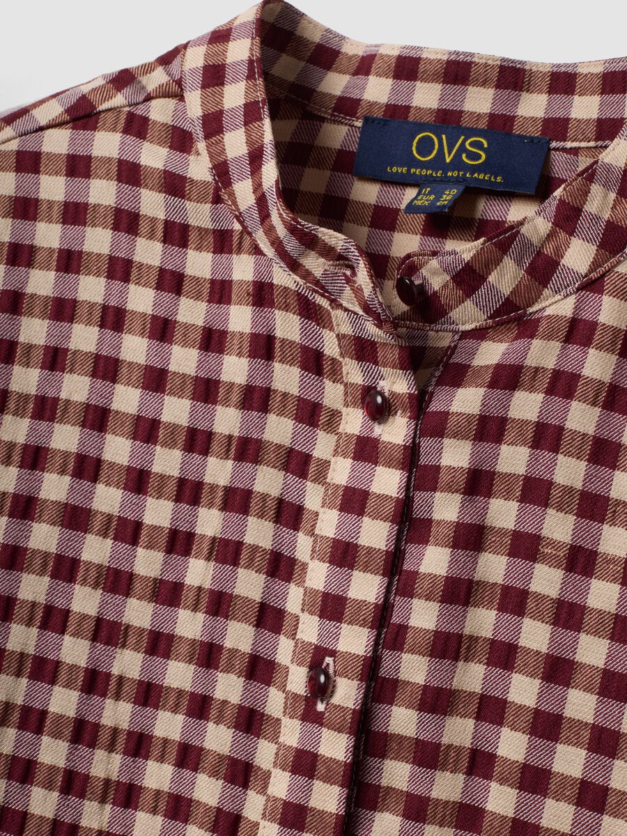 White checked stretch viscose shirt with mandarin collar_6