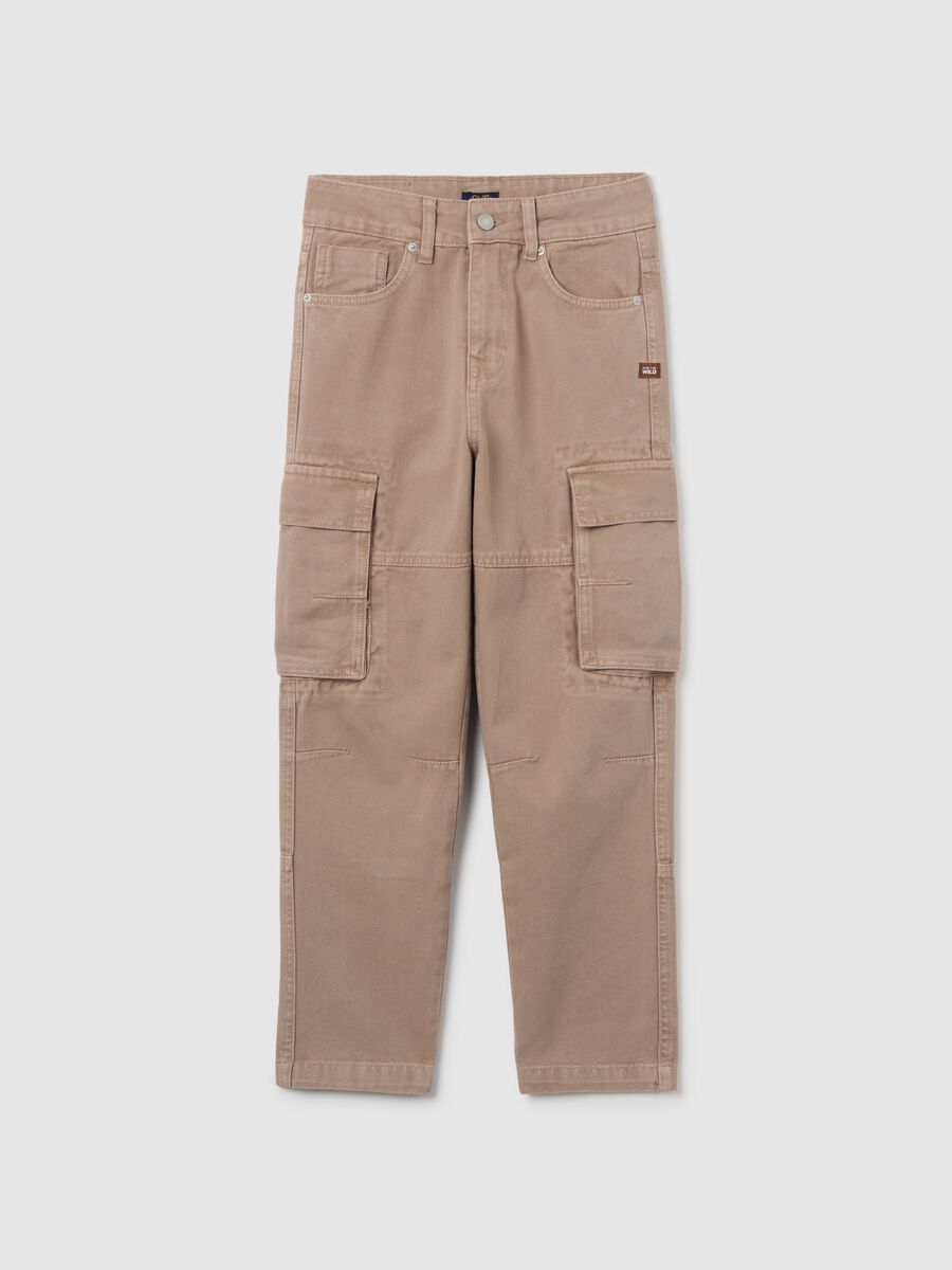 Boy's beige cargo trousers in pure cotton regular fit_0