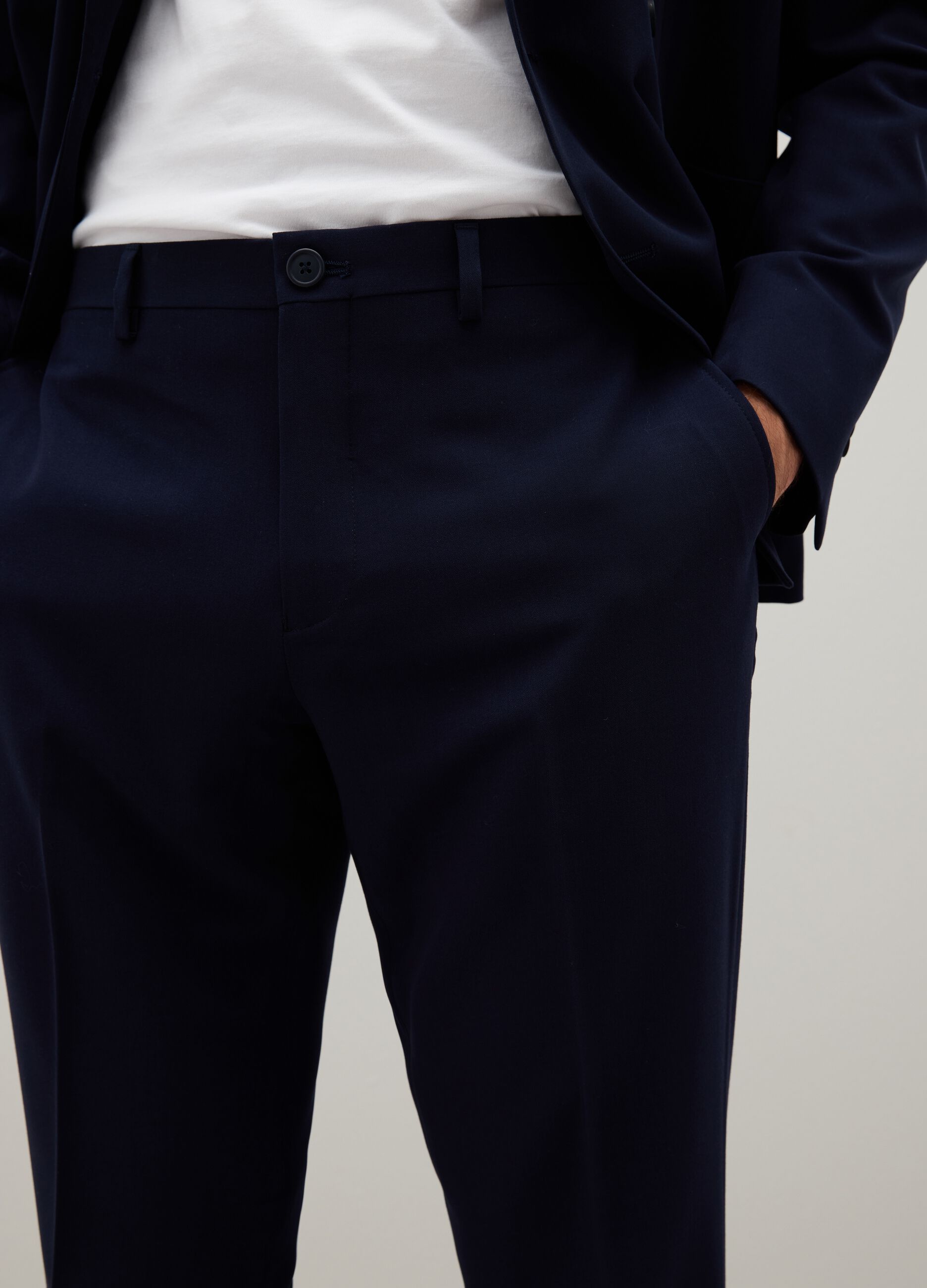 Blue Stretch Fabric Slim Fit Trousers