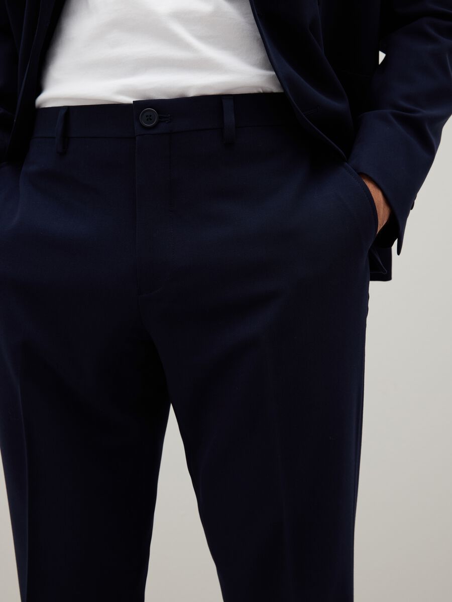 Blue Stretch Fabric Slim Fit Trousers_2