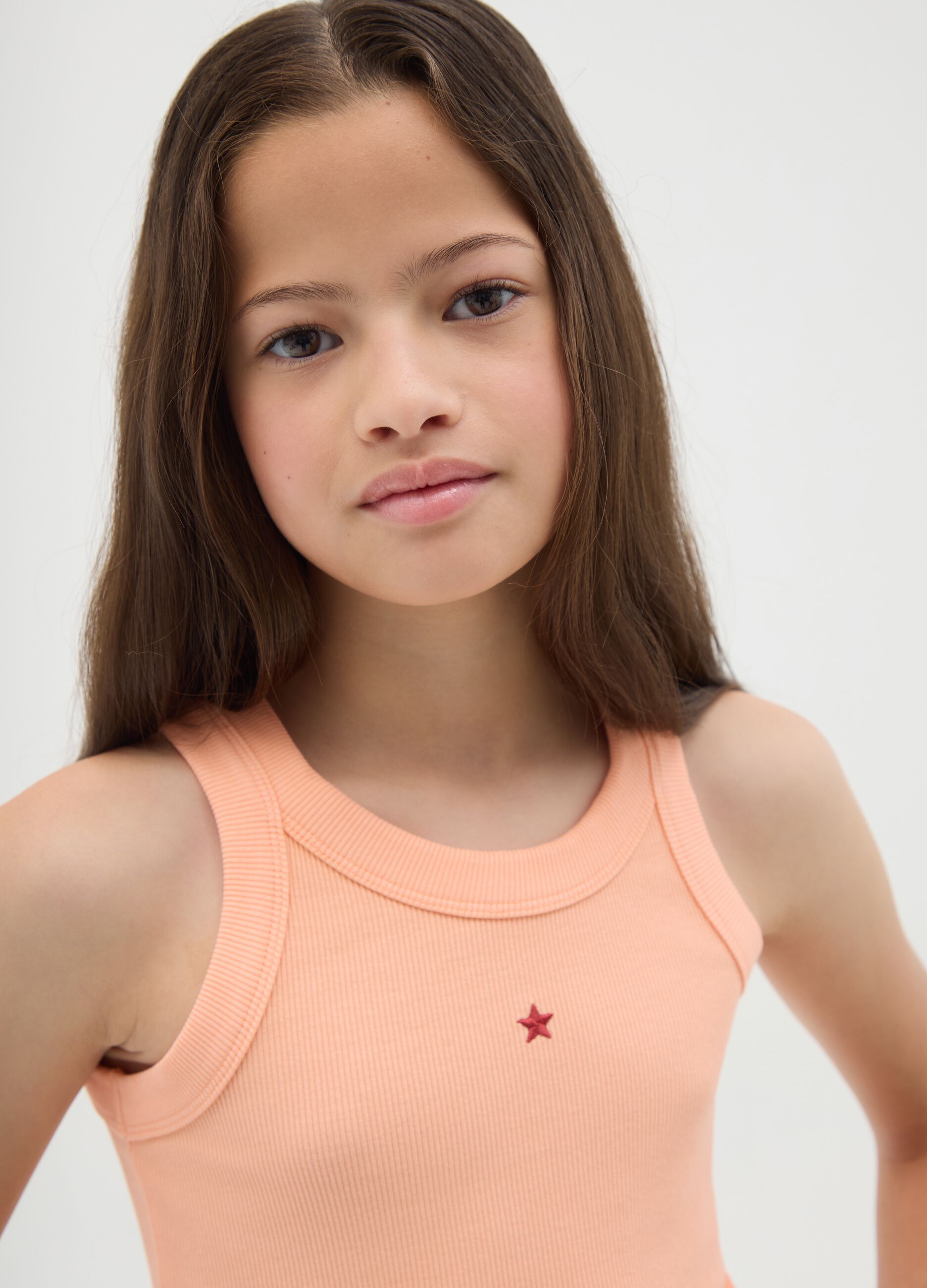Orange Cotton Fitted Girls' Tank Top