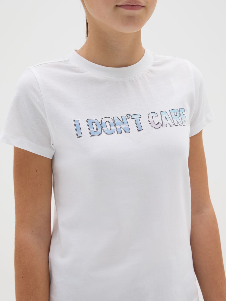 T-shirt da ragazza in puro cotone bianca regular fit con scritta_2