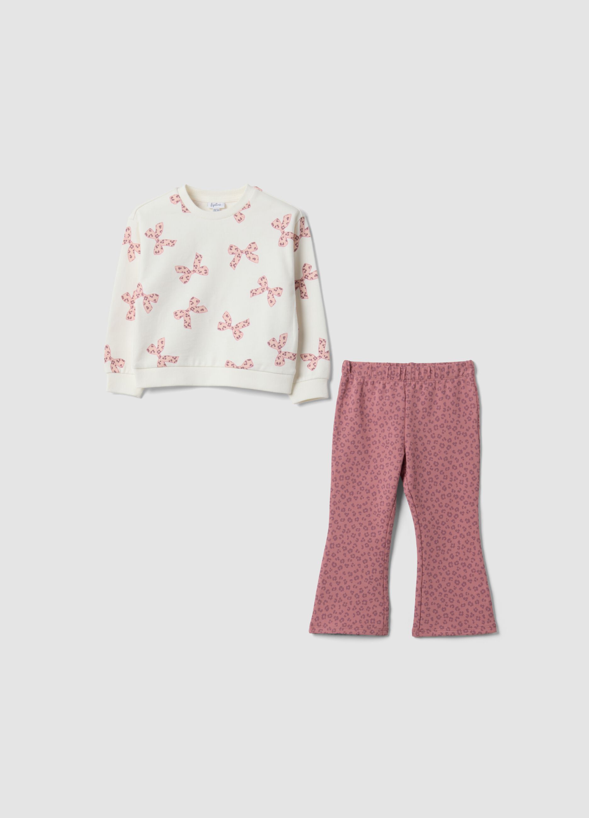 White and pink pure cotton sweatshirt and trousers set for baby girl