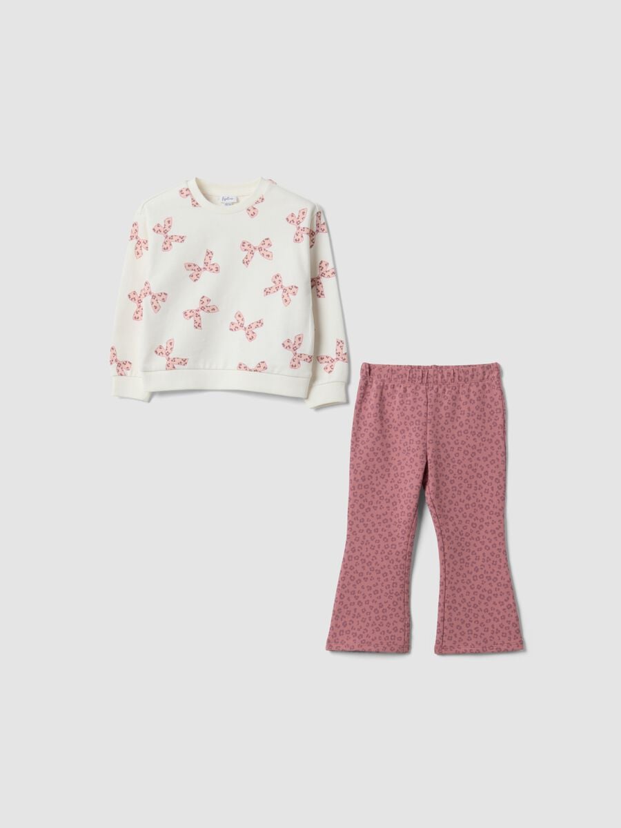 White and pink pure cotton sweatshirt and trousers set for baby girl_0